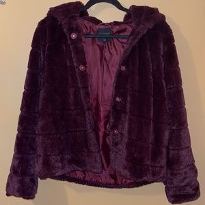 EUC Burgundy Faux Fur Jacket